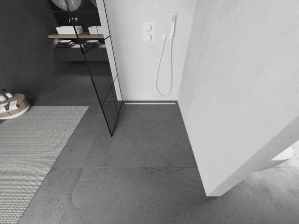 Mexen Kioto, Walk-In sprchová zástěna 80 x 200 cm, 8mm sklo čiré/černý vzor, bílý profil, 800-080-101-20-77
