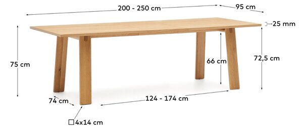 Dubový rozkládací jídelní stůl Kave Home Arlen 200/250 x 95 cm
