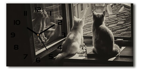 Skleněné hodiny na stěnu Kočky u okna pl_zsp_60x30_f_86646592