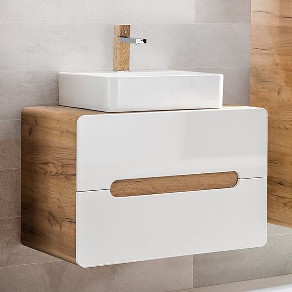 Comad Aruba White skříňka s deskou 60x46x53 cm pod umyvadlo závěsná bílá-dub ARUBAWHITE828-UN-60CMFSC