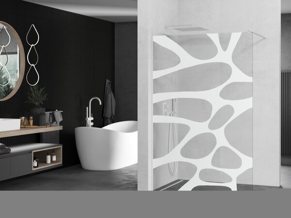 Mexen Kioto, Walk-In sprchová zástěna 80 x 200 cm, 8mm sklo čiré/bílý vzor, bílý profil, 800-080-101-20-97