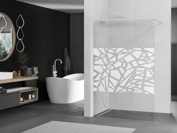 Mexen Kioto, Walk-In sprchová zástěna 70 x 200 cm, 8mm sklo čiré/bílý vzor, bílý profil, 800-070-101-20-85