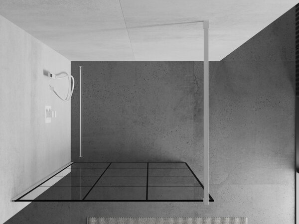 Mexen Kioto, Walk-In sprchová zástěna 100 x 200 cm, 8mm sklo čiré/černý vzor, bílý profil, 800-100-101-20-77