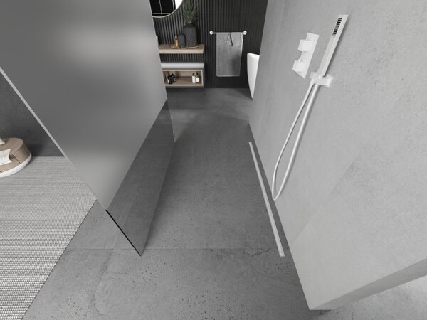 Mexen Kioto, průchozí sprchová zástěna 100 x 200 cm, 8mm čiré sklo/námraza, 2x bílá stabilizační rozpěra, 800-100-002-20-35