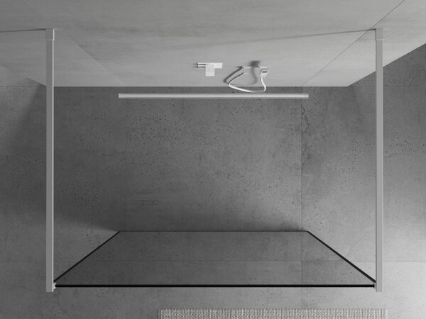 Mexen Kioto, průchozí sprchová zástěna 100 x 200 cm, 8mm sklo čiré/černý vzor, 2x bílá stabilizační rozpěra, 800-100-002-20-70