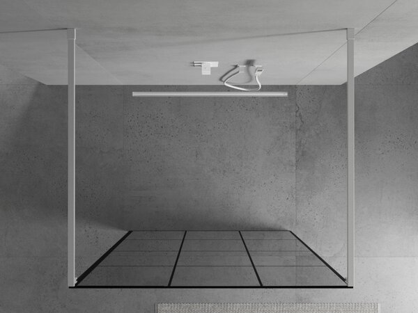 Mexen Kioto, průchozí sprchová zástěna 100 x 200 cm, 8mm sklo čiré/černý vzor, 2x bílá stabilizační rozpěra, 800-100-002-20-77
