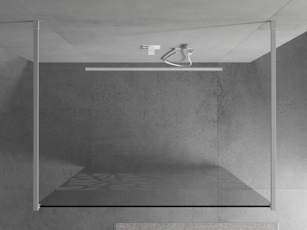 Mexen Kioto, průchozí sprchová zástěna 100 x 200 cm, 8mm sklo čiré/bílý vzor, 2x bílá stabilizační rozpěra, 800-100-002-20-85