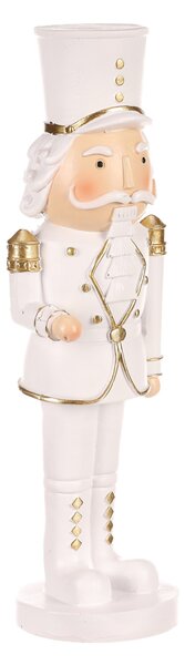 AUTRONIC Dekorační figurka louskáček voják v bílo-zlaté uniformě z polyresinu (pryskyřice), 7x8x24,5 cm