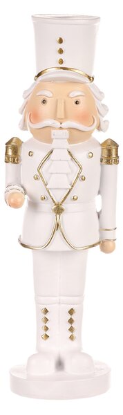 AUTRONIC Dekorační figurka louskáček voják v bílo-zlaté uniformě z polyresinu (pryskyřice), 7x8x24,5 cm