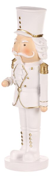 AUTRONIC Dekorační figurka louskáček voják v bílo-zlaté uniformě z polyresinu (pryskyřice), 7x8x24,5 cm