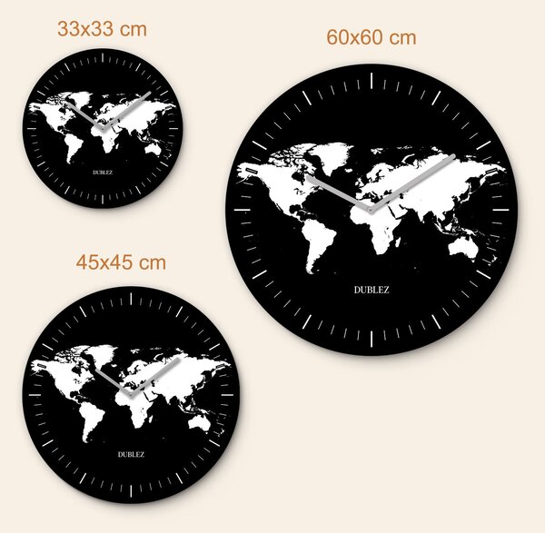 DUBLEZ | Černobílé hodiny na stěnu - Mapa světa | UV tisk, Premium