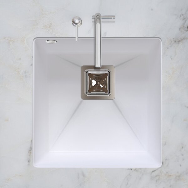 Sink Quality Argon 50, kuchyňský granitový dřez 420x420x225 mm + chromový sifon, bílá, SKQ-ARG.W.1KBO.50.X