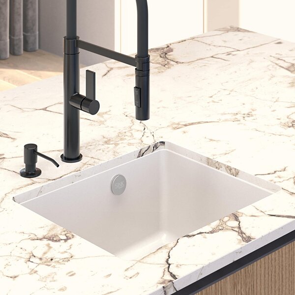 Sink Quality Crypton 55, kuchyňský granitový dřez 460x375x205 mm + černý sifon, černá, SKQ-CRY.C.1KBO.55.XB