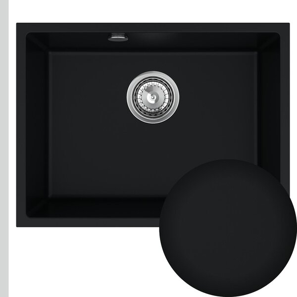 Sink Quality Crypton 60, kuchyňský granitový dřez 535x400x205 mm + chromový sifon, černá skvrnitá, SKQ-CRY.B.1KBO.60.X