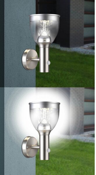 Globo 33435 LED venkovní solární nástěnné svítidlo Solarleuchte Edelstahl s pohybovým čidlem1x6W | 550lm | 3000K| IP44 - šedá