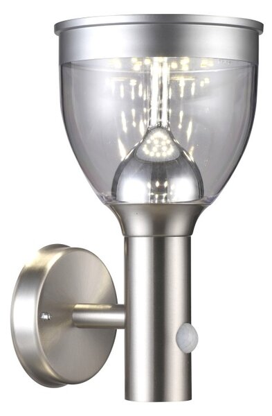 Globo 33435 LED venkovní solární nástěnné svítidlo Solarleuchte Edelstahl s pohybovým čidlem1x6W | 550lm | 3000K| IP44 - šedá