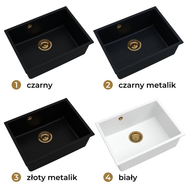 Sink Quality Crypton 60, kuchyňský granitový dřez 535x400x205 mm + chromový sifon, černá skvrnitá, SKQ-CRY.B.1KBO.60.X