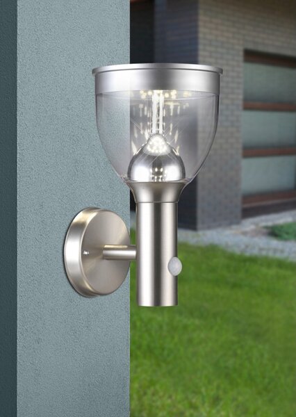 Globo 33435 LED venkovní solární nástěnné svítidlo Solarleuchte Edelstahl s pohybovým čidlem1x6W | 550lm | 3000K| IP44 - šedá