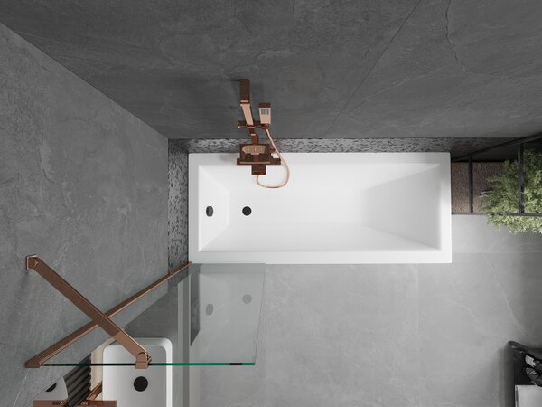 Mexen Next, vanová zástěna 1-křídlová 50 x 150 cm, fixní křídlo, 6 mm čiré sklo, růžové zlato profil, 895-050-000-00-00-60