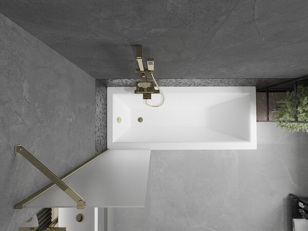 Mexen Next, vanová zástěna 1-křídlová 50 x 150 cm, fixní křídlo, 6 mm námraza sklo, zlatý profil, 895-050-000-00-30-50