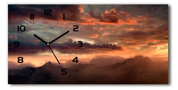 Skleněné hodiny na stěnu Západ slunce hory pl_zsp_60x30_f_90609919