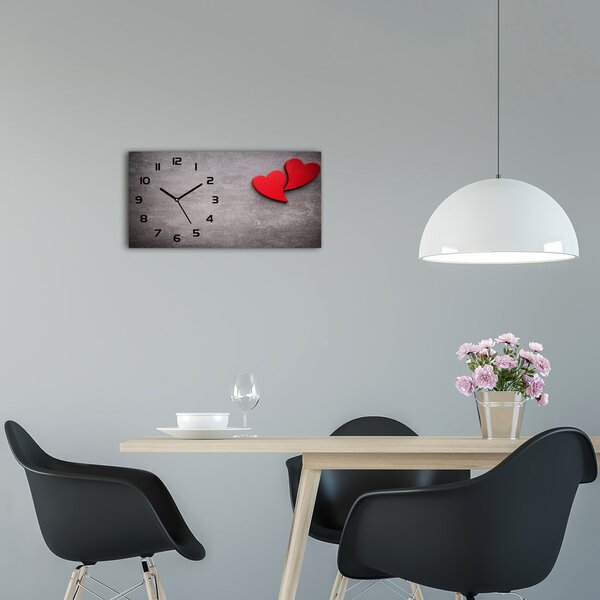 Skleněné hodiny na stěnu tiché Červené srdce pl_zsp_60x30_f_90748629