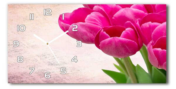 Skleněné hodiny na stěnu Růžové tulipány pl_zsp_60x30_f_90952565
