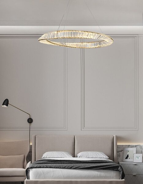 Toolight Toolight, LED křišťálové závěsné svítidlo 27W APP1201-CP, čirá-zlatá, OSW-04591