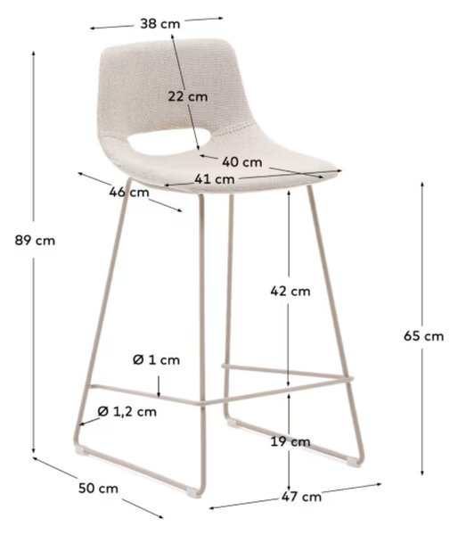 Béžová čalouněná barová židle Kave Home Zahara 65 cm