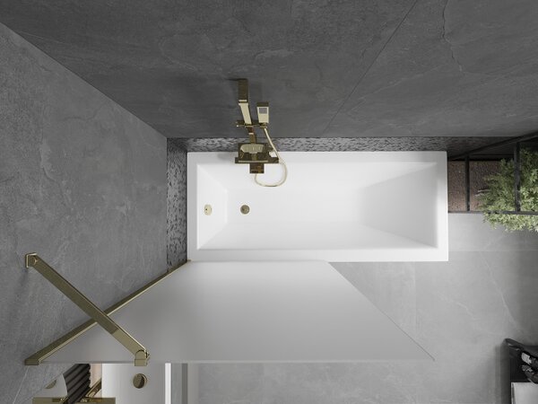 Mexen Next, vanová zástěna 1-křídlová 90 x 150 cm, fixní křídlo, 6 mm námraza sklo, zlatý profil, 895-090-000-00-30-50