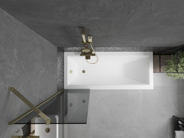 Mexen Next, vanová zástěna 1-křídlová 50 x 150 cm, fixní křídlo, 6 mm šedé sklo, zlatý profil, 895-050-000-00-40-50