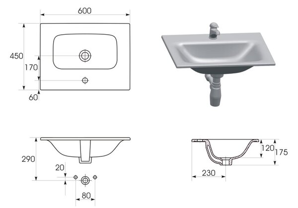 Cersanit Moduo SET, závěsná skříňka 60x45x57 cm + umyvadlo 60cm, antracitová matná, S801-472-DSM