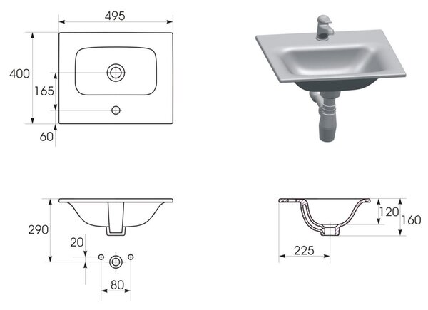Cersanit Moduo SET, závěsná skříňka 50x40x57 cm + umyvadlo 50cm, antracitová matná, S801-471-DSM