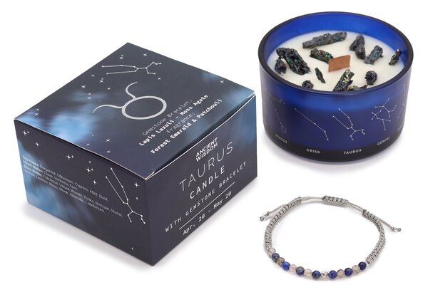 Zodiakální krystalová svíčka s energetickým náramkem – BÝK - 474 - 478 - 387