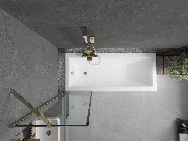 Mexen Next, vanová zástěna 1-křídlová 50 x 150 cm, fixní křídlo, 6 mm čiré sklo s černým vzorem, zlatý profil, 895-050-000-00-70-50