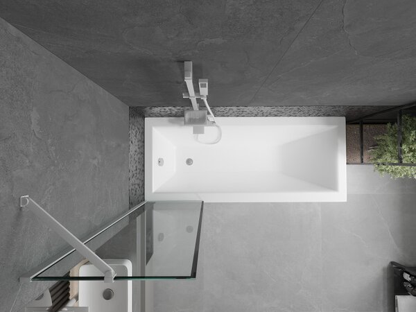 Mexen Next, vanová zástěna 1-křídlová 50 x 150 cm, fixní křídlo, 6 mm čiré sklo s černým vzorem, bílý profil, 895-050-000-00-70-20