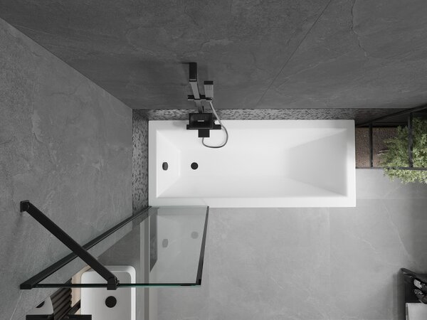 Mexen Next, vanová zástěna 1-křídlová 50 x 150 cm, fixní křídlo, 6 mm čiré sklo s černým vzorem, černý profil, 895-050-000-00-70-70