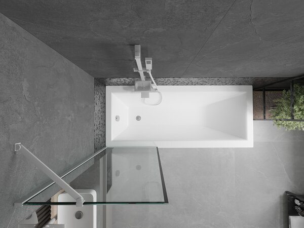 Mexen Next, vanová zástěna 1-křídlová 60 x 150 cm, fixní křídlo, 6 mm čiré sklo s černým vzorem, bílý profil, 895-060-000-00-70-20