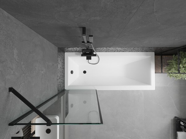 Mexen Next, vanová zástěna 1-křídlová 60 x 150 cm, fixní křídlo, 6 mm čiré sklo s černým vzorem, černý profil, 895-060-000-00-70-70