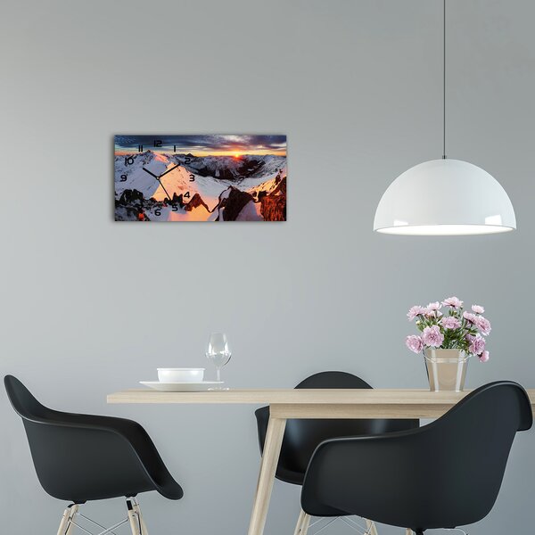 Moderní skleněné hodiny na stěnu Hory zima pl_zsp_60x30_f_94339493