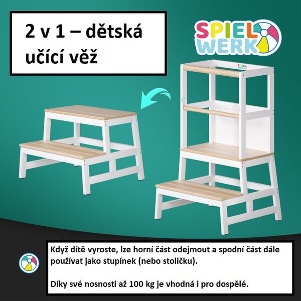 Dětská učící věž 56 x 49 x 93 cm, bílá/přírodní 109556