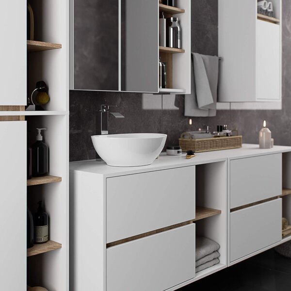 Ak furniture Závěsná koupelnová skříňka se zrcadlem VAMI 90 cm bílá/dub sonoma