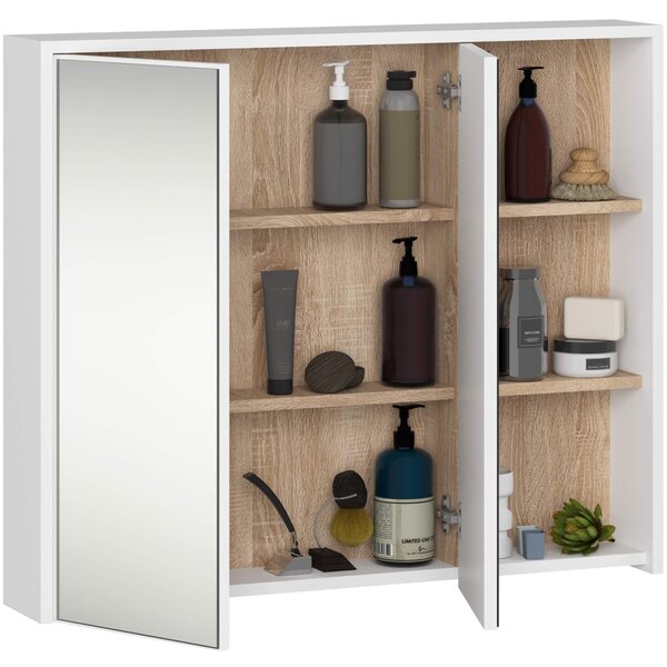 Ak furniture Závěsná koupelnová skříňka se zrcadlem VAMI 90 cm bílá/dub sonoma