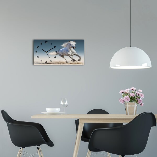 Skleněné hodiny na stěnu Bílý kůň ve cvalu pl_zsp_60x30_f_95257889