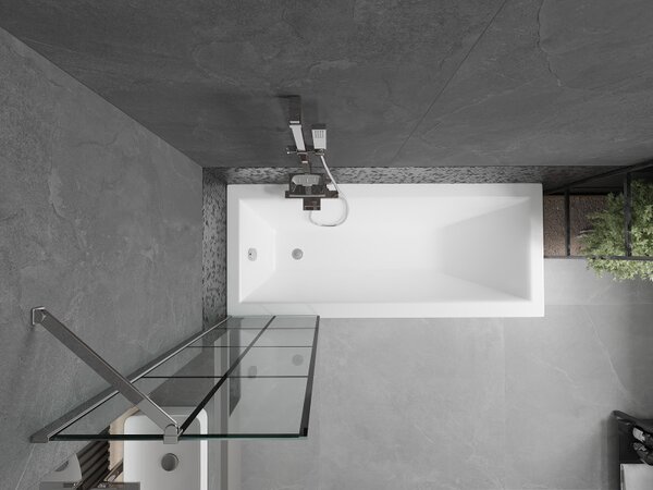 Mexen Next, vanová zástěna 1-křídlová 50 x 150 cm, fixní křídlo, 6 mm čiré sklo s černým vzorem, chromový profil, 895-050-000-00-77-01