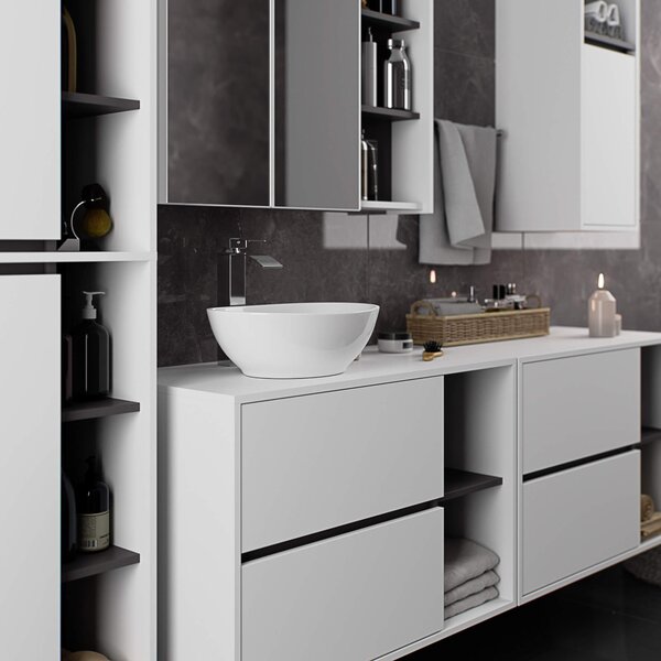 Ak furniture Závěsná koupelnová skříňka se zrcadlem VAMI 90 cm bílá/šedý grafit