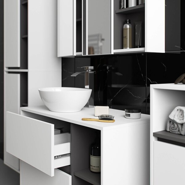 Ak furniture Závěsná koupelnová skříňka se zrcadlem VAMI 90 cm bílá/šedý grafit