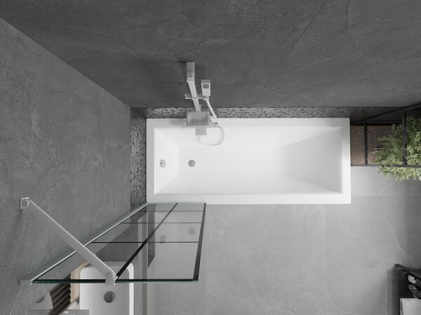 Mexen Next, vanová zástěna 1-křídlová 50 x 150 cm, fixní křídlo, 6 mm čiré sklo s černým vzorem, bílý profil, 895-050-000-00-77-20