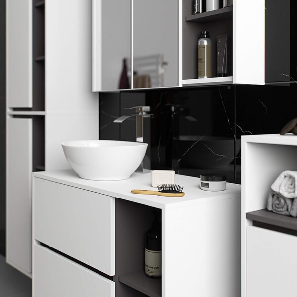 Ak furniture Závěsná koupelnová skříňka se zrcadlem VAMI 90 cm bílá/šedý grafit