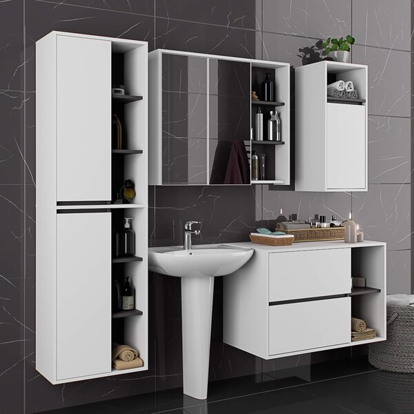 Ak furniture Závěsná koupelnová skříňka se zrcadlem VAMI 90 cm bílá/šedý grafit